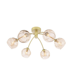 Izzy 6 Light Semi-Flush Matt Gold With Organic Amber Glass-1