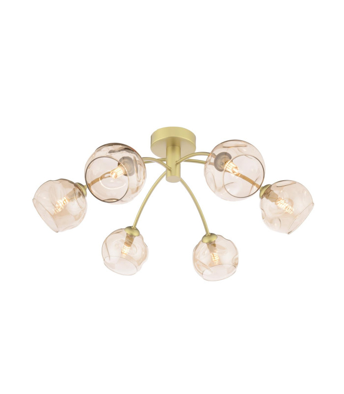 Izzy 6 Light Semi-Flush Matt Gold With Organic Amber Glass-1