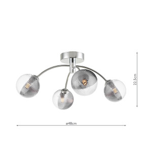 Izzy 4 Light Semi Flush Ceiling Polished Chrome With Smoked/Clear Ribbed Glass-2