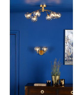 Izzy 6 Light Semi-Flush Matt Gold With Organic Amber Glass-2