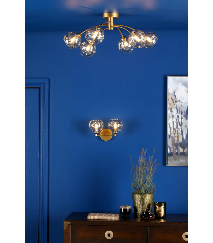Izzy 6 Light Semi-Flush Matt Gold With Organic Amber Glass-2