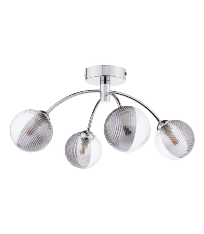 Izzy 4 Light Semi Flush Ceiling Polished Chrome With Smoked/Clear Ribbed Glass-3