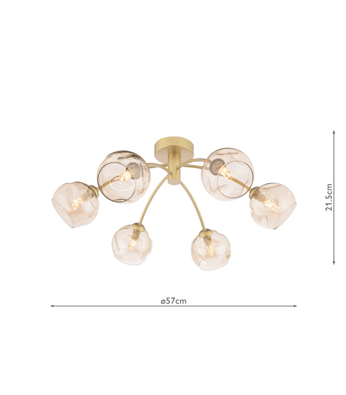 Izzy 6 Light Semi-Flush Matt Gold With Organic Amber Glass-4