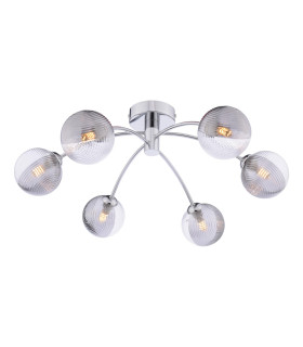 Izzy 6 Light Semi Flush Ceiling Polished Chrome With Smoked/Clear Ribbed Glass-1