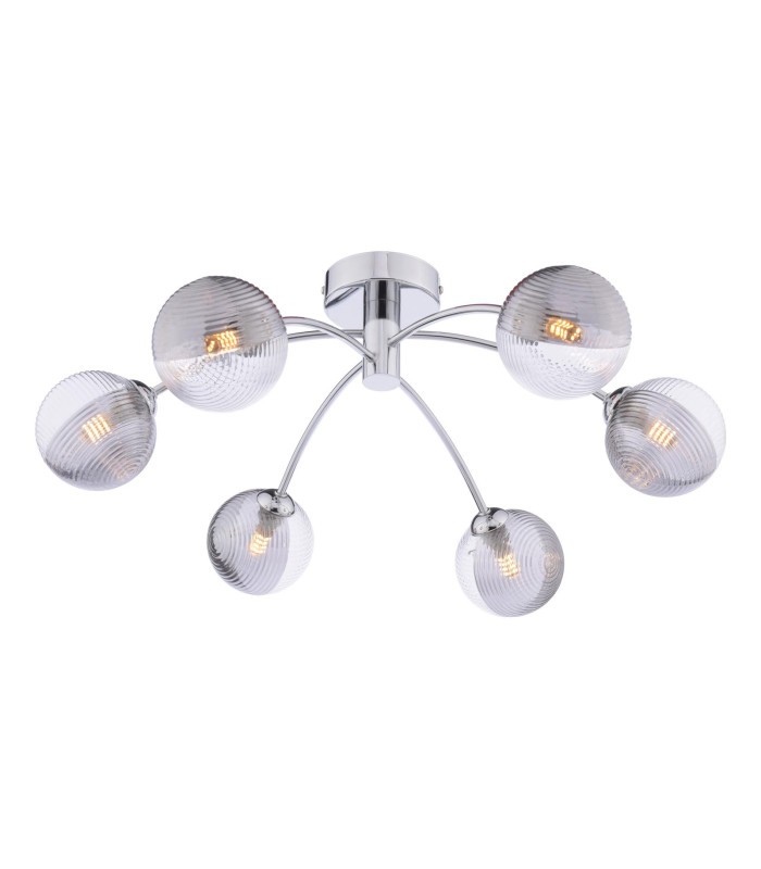 Izzy 6 Light Semi Flush Ceiling Polished Chrome With Smoked/Clear Ribbed Glass-1