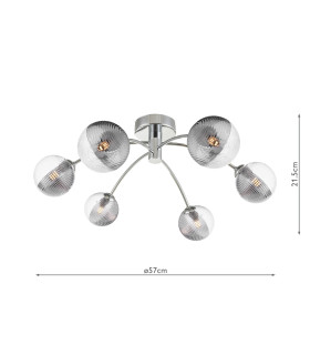 Izzy 6 Light Semi Flush Ceiling Polished Chrome With Smoked/Clear Ribbed Glass-2