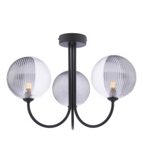 Jared 3 Light Semi Flush Ceiling Matt Black With Smoked/Clear Ribbed Glass-1