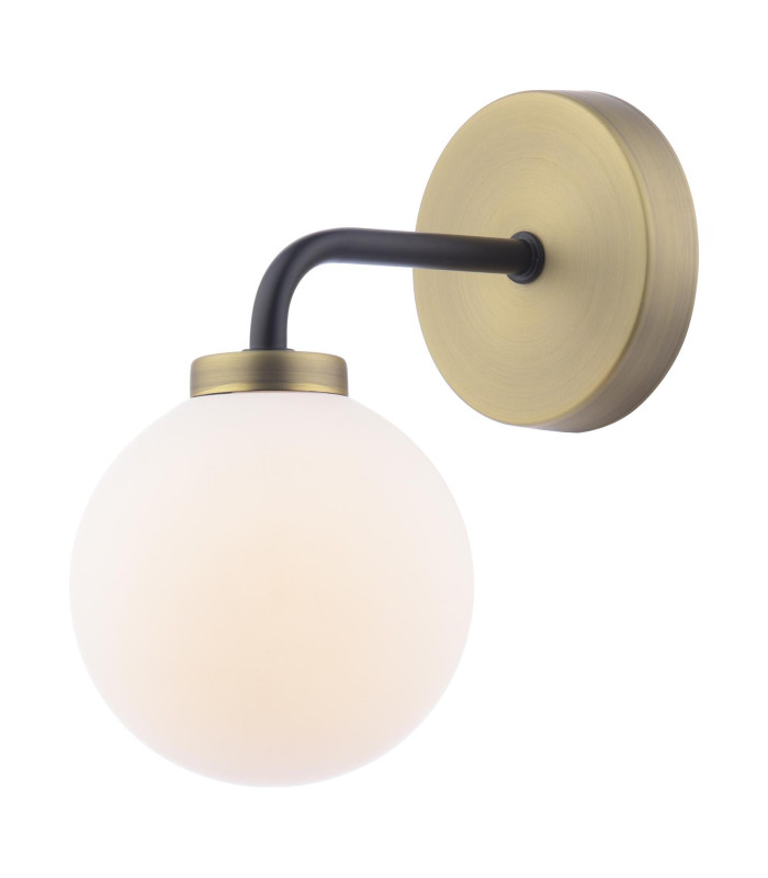 Lainey Wall Light Matt Black and Antique Brass With Opal Glass-1