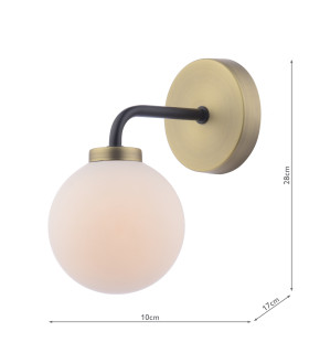 Lainey Wall Light Matt Black and Antique Brass With Opal Glass-2