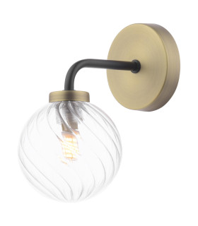 Lainey Wall Light Matt Black and Antique Brass With Twisted Glass-1
