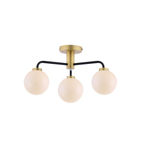 Lainey 3 Light Semi-Flush Matt Black and Antique Brass With Opal Glass-1