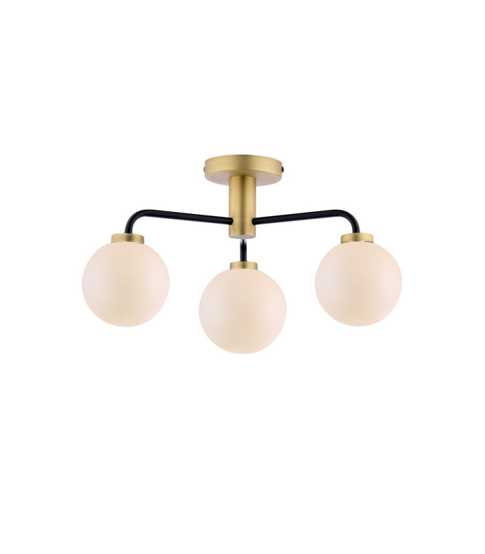 Lainey 3 Light Semi-Flush Matt Black and Antique Brass With Opal Glass-1