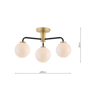 Lainey 3 Light Semi-Flush Matt Black and Antique Brass With Opal Glass-2
