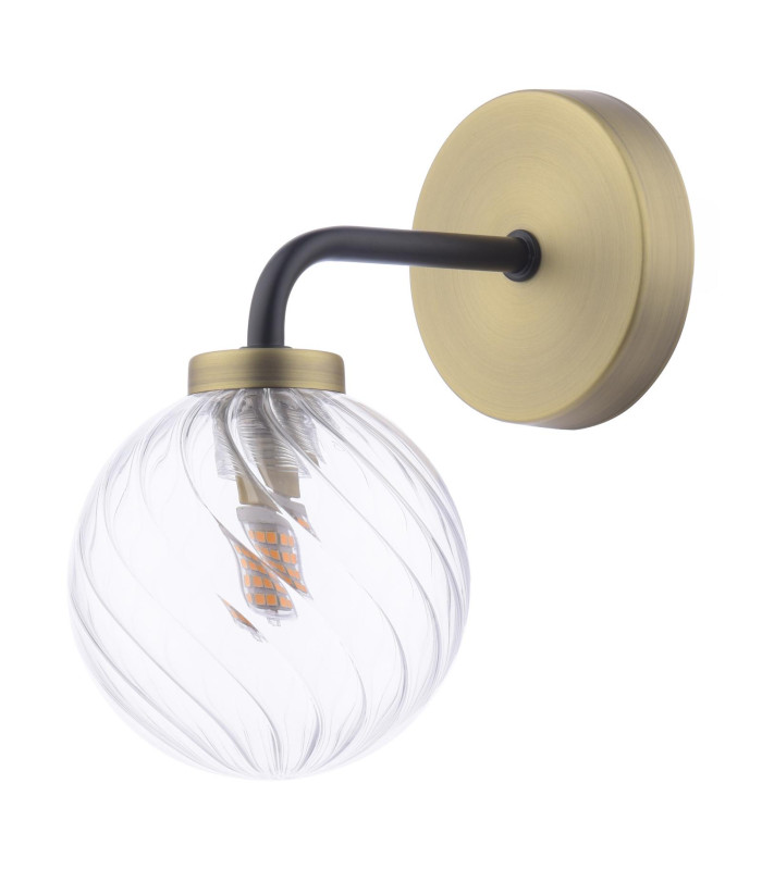 Lainey Wall Light Matt Black and Antique Brass With Twisted Glass-3