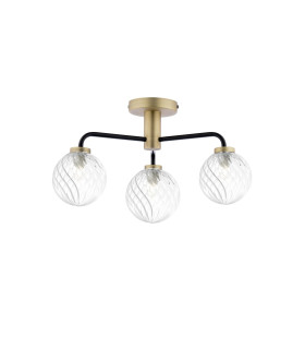 Lainey 3 Light Semi-Flush Matt Black and Antique Brass With Twisted Glass-1