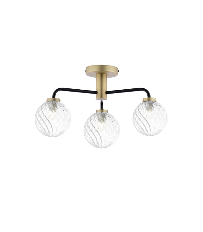 Lainey 3 Light Semi-Flush Matt Black and Antique Brass With Twisted Glass-1