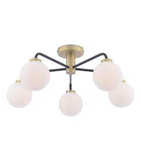 Lainey 5 Light Semi-Flush Matt Black and Antique Brass With Opal Glass-1