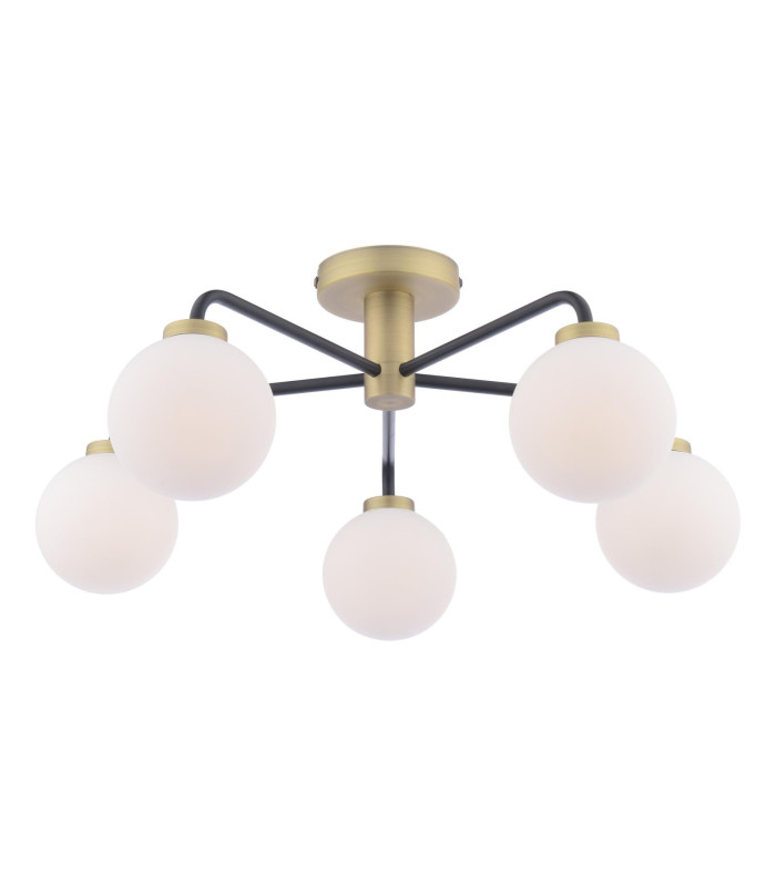 Lainey 5 Light Semi-Flush Matt Black and Antique Brass With Opal Glass-1