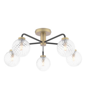 Lainey 5 Light Semi-Flush Matt Black and Antique Brass With Twisted Glass-1