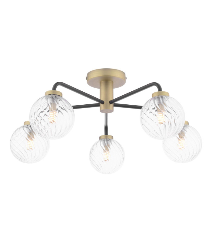 Lainey 5 Light Semi-Flush Matt Black and Antique Brass With Twisted Glass-1