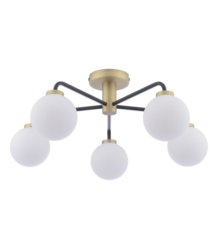 Lainey 5 Light Semi-Flush Matt Black and Antique Brass With Opal Glass-3