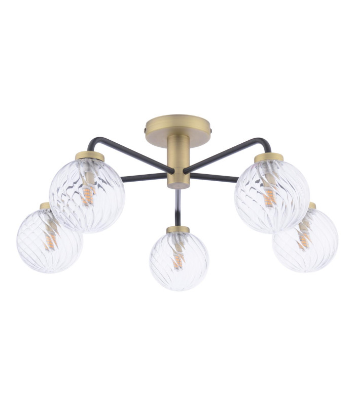 Lainey 5 Light Semi-Flush Matt Black and Antique Brass With Twisted Glass-3