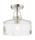 Lenka Semi-Flush Satin Nickel and Ribbed Glass-1