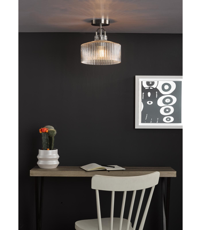 Lenka Semi-Flush Satin Nickel and Ribbed Glass-2