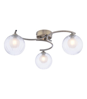 Nakita 3 Light Semi Flush Ceiling Antique Brass With Clear/Opal Glass-1