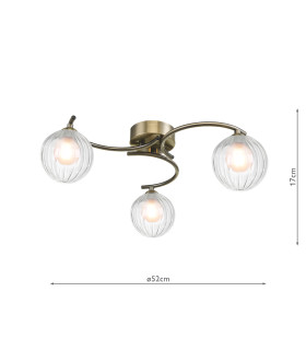Nakita 3 Light Semi Flush Ceiling Antique Brass With Clear/Opal Glass-2