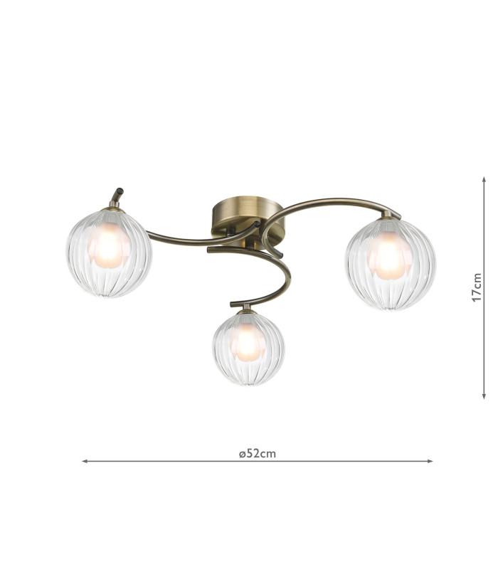 Nakita 3 Light Semi Flush Ceiling Antique Brass With Clear/Opal Glass-2