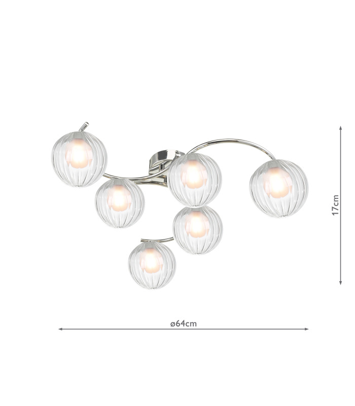 Nakita 6 Light Semi Flush Ceiling Polished Chrome With Clear/Opal Glass-2