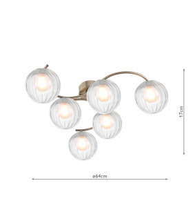 Nakita 6 Light Semi Flush Ceiling Antique Brass With Clear/Opal Glass-2