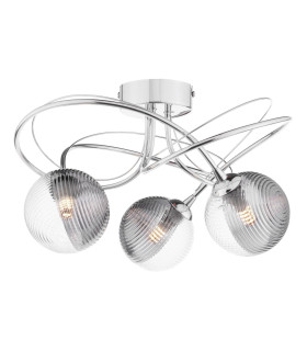 Onawa 3 Light Semi Flush Ceiling Polished Chrome With Smoked/Clear Ribbed Glass-1