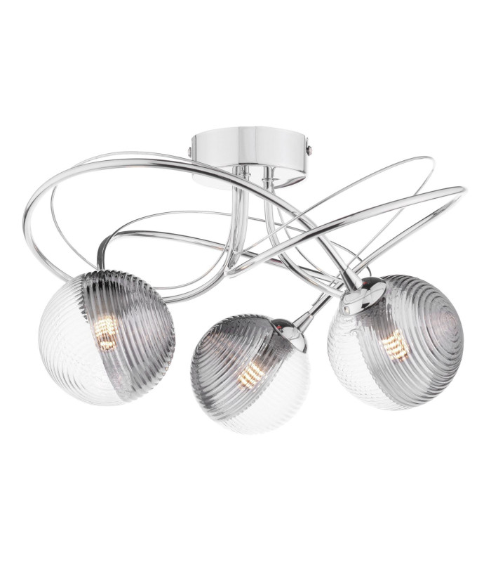 Onawa 3 Light Semi Flush Ceiling Polished Chrome With Smoked/Clear Ribbed Glass-1