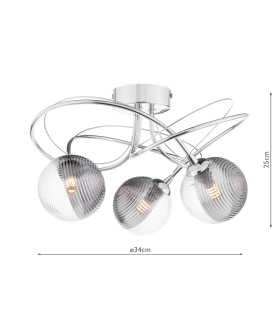 Onawa 3 Light Semi Flush Ceiling Polished Chrome With Smoked/Clear Ribbed Glass-2