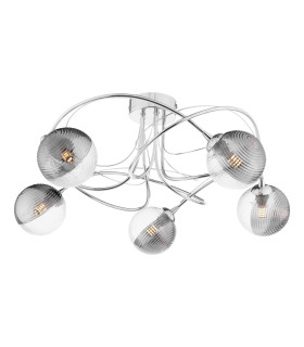 Onawa 5 Light Semi Flush Ceiling Polished Chrome With Smoked/Clear Ribbed Glass-1