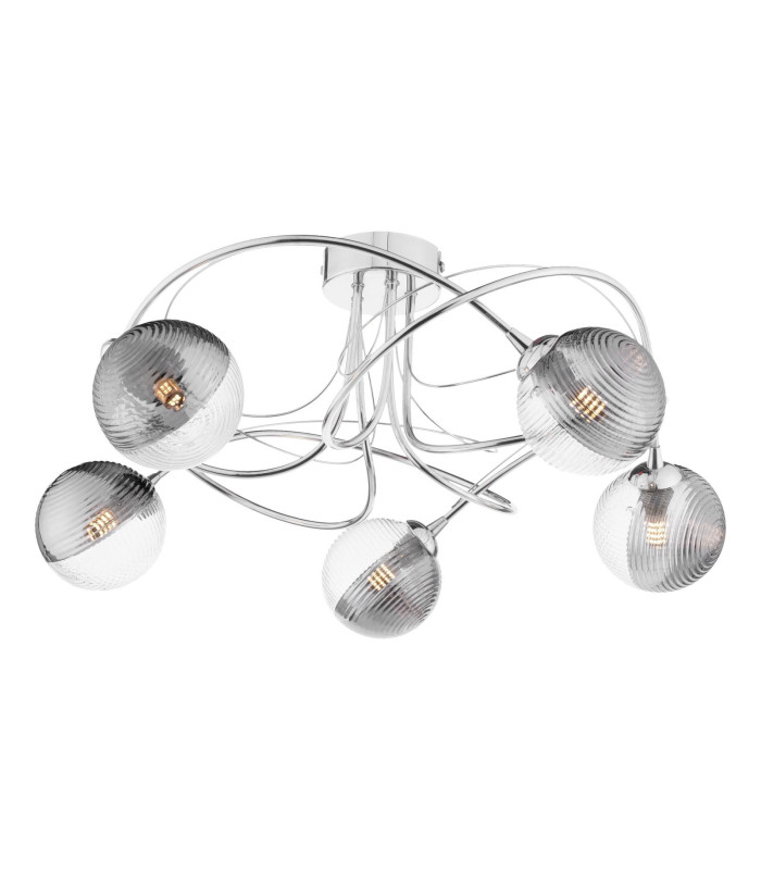 Onawa 5 Light Semi Flush Ceiling Polished Chrome With Smoked/Clear Ribbed Glass-1