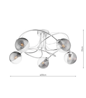 Onawa 5 Light Semi Flush Ceiling Polished Chrome With Smoked/Clear Ribbed Glass-2