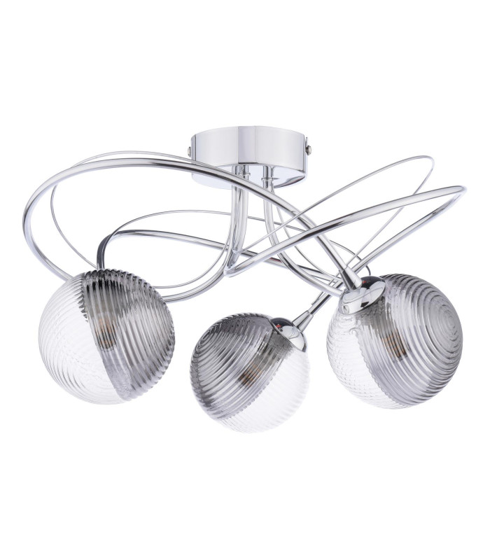 Onawa 3 Light Semi Flush Ceiling Polished Chrome With Smoked/Clear Ribbed Glass-3