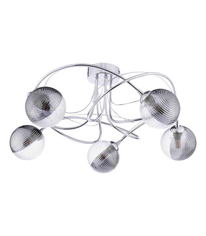 Onawa 5 Light Semi Flush Ceiling Polished Chrome With Smoked/Clear Ribbed Glass-3