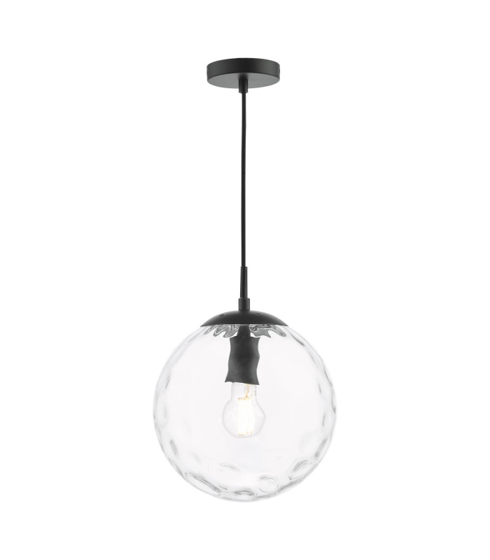 Ripple Ceiling Pendant Matt Black & Clear Glass-1