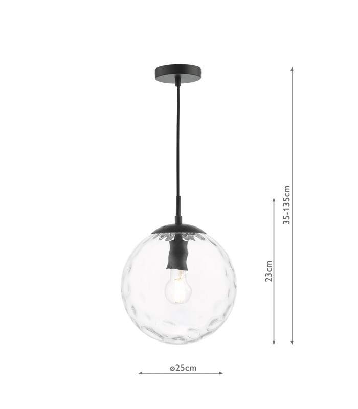 Ripple Ceiling Pendant Matt Black & Clear Glass-6