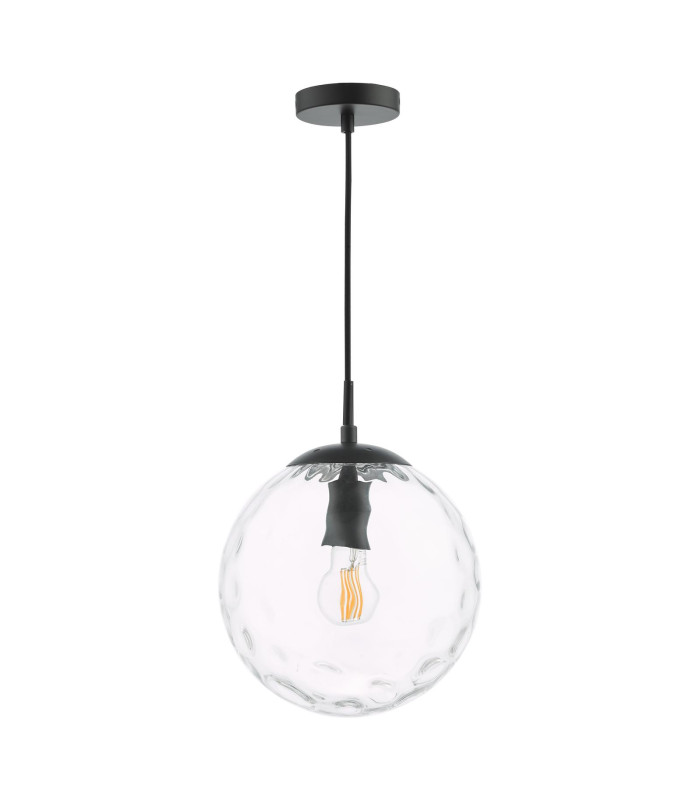 Ripple Ceiling Pendant Matt Black & Clear Glass-7