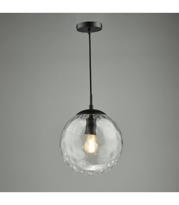 Ripple Ceiling Pendant Matt Black & Clear Glass-8