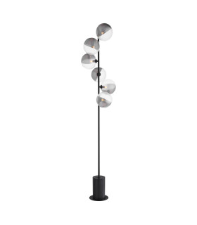 Spiral 6 Light Floor Lamp Matt Black With Smoked/Clear Ribbed Glass-1