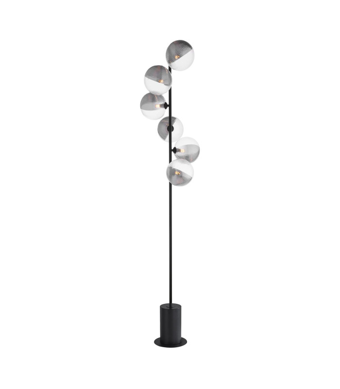 Spiral 6 Light Floor Lamp Matt Black With Smoked/Clear Ribbed Glass-1
