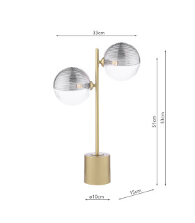 Spiral Table Lamp Matt Gold With Smoked/Clear Ribbed Glass-2