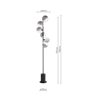 Spiral 6 Light Floor Lamp Matt Black With Smoked/Clear Ribbed Glass-2
