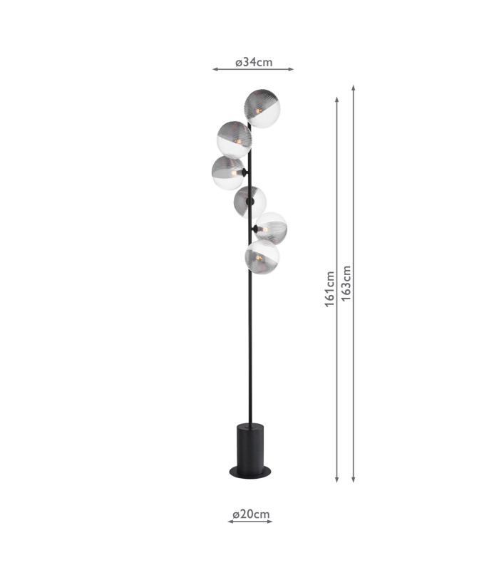 Spiral 6 Light Floor Lamp Matt Black With Smoked/Clear Ribbed Glass-2